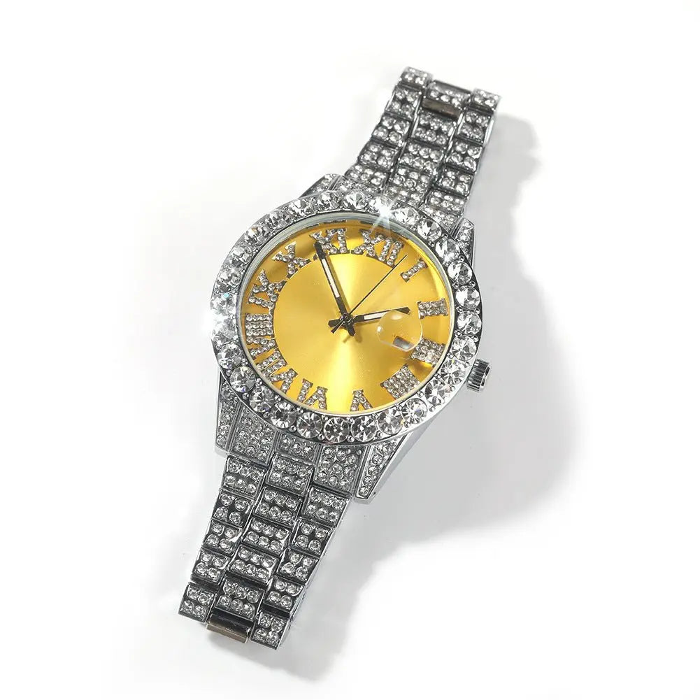 Hip-hop watch with Roman numerals and diamonds, large dial - Blade & Thread