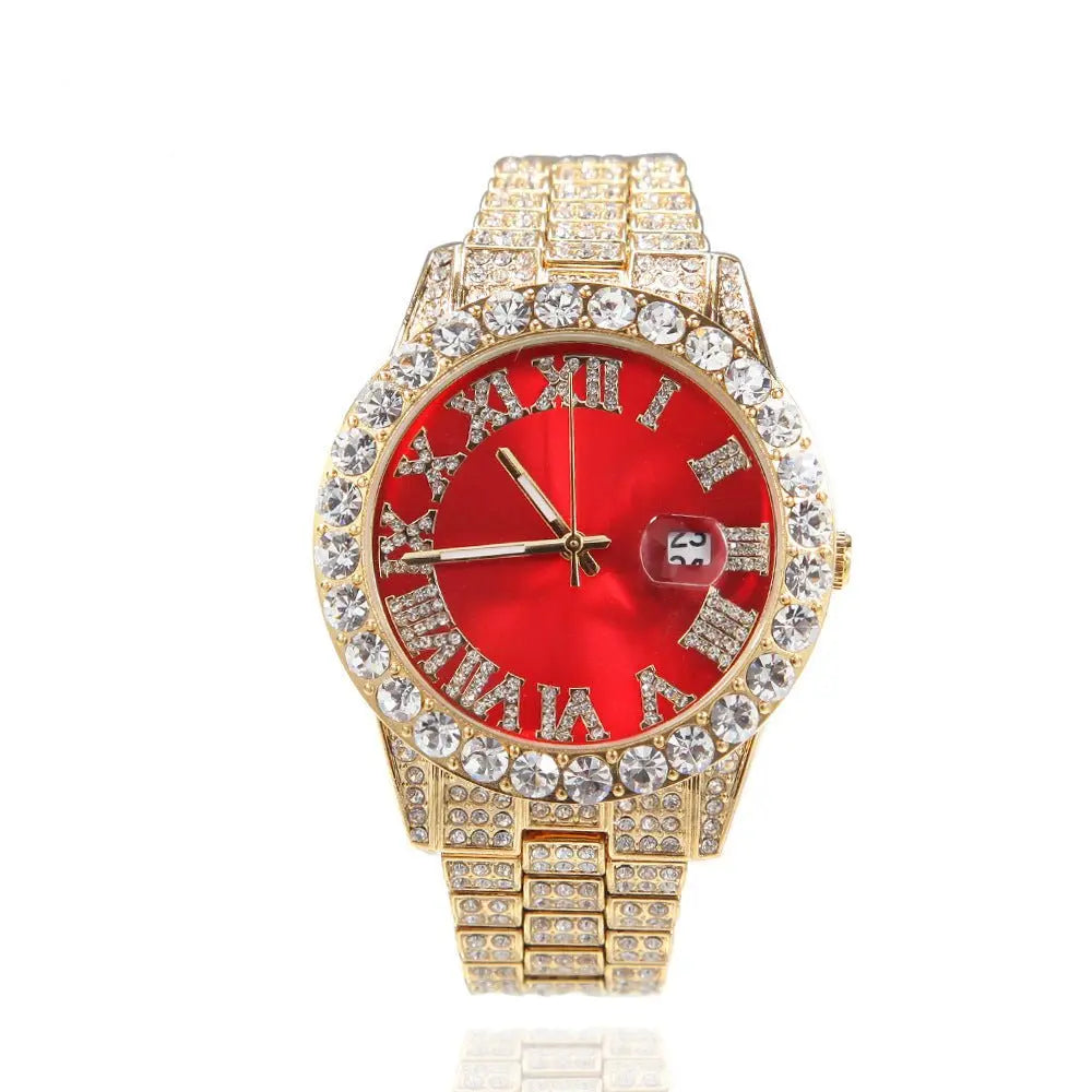 Hip-hop watch with Roman numerals and diamonds, large dial - Blade & Thread