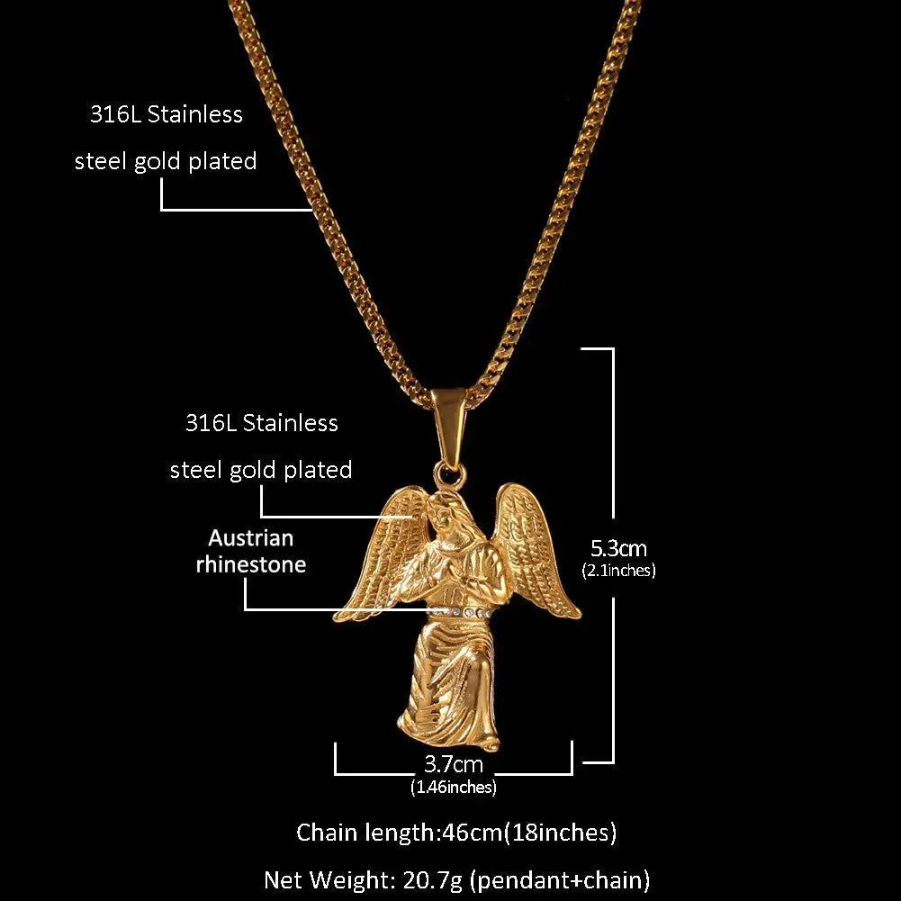Hip Hop Winged Angel Pendant Necklace nowadaysfashion