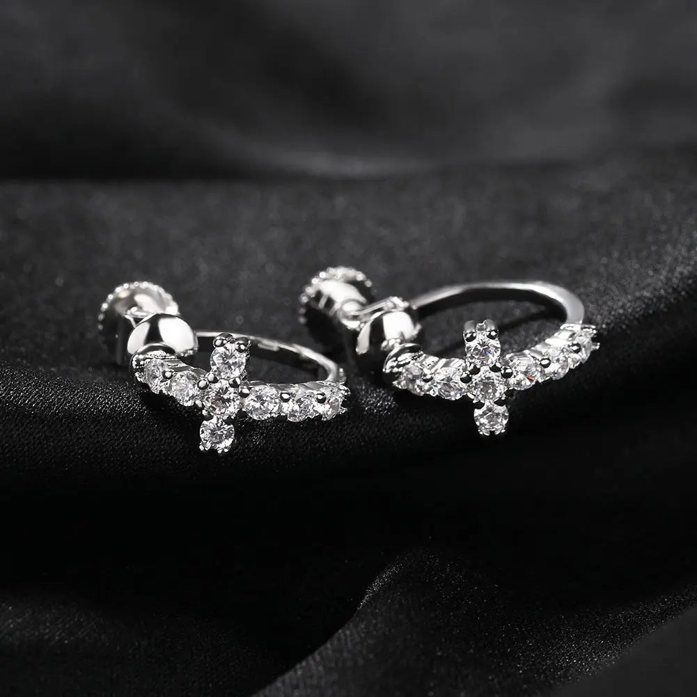 Hip Hop Zircon Black Spiral Clasp Cross Earrings - Blade & Thread