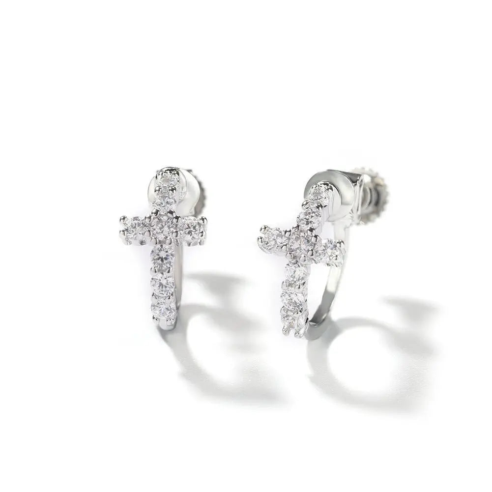 Hip Hop Zircon Black Spiral Clasp Cross Earrings nowadaysfashion