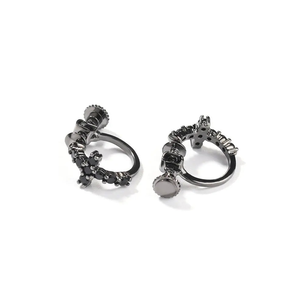 Hip Hop Zircon Black Spiral Clasp Cross Earrings - Blade & Thread