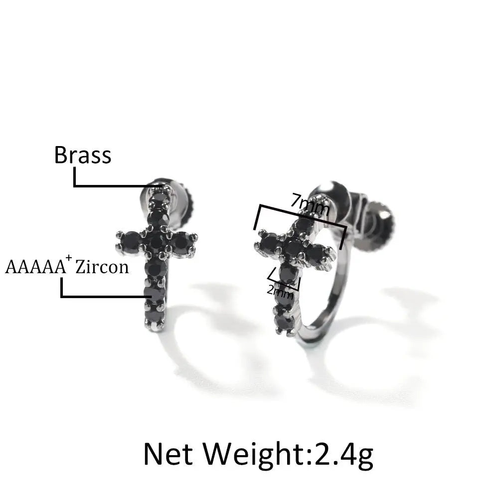 Hip Hop Zircon Black Spiral Clasp Cross Earrings - Blade & Thread