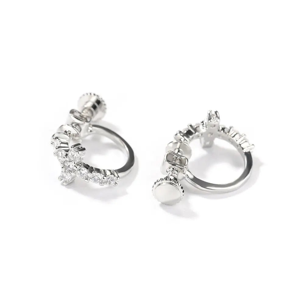Hip Hop Zircon Black Spiral Clasp Cross Earrings nowadaysfashion