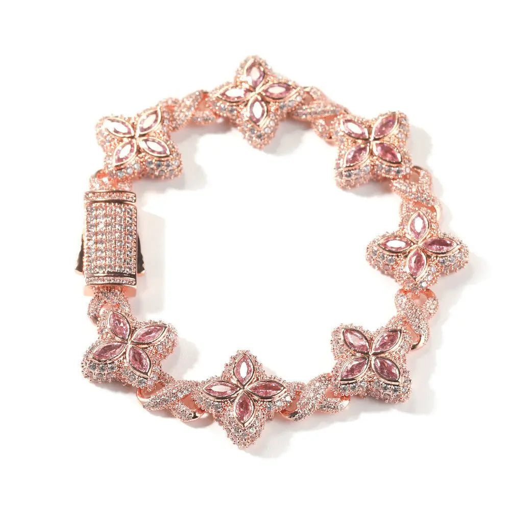 Hip-hop zircon colored infinite four-leaf clover bracelet - Blade & Thread