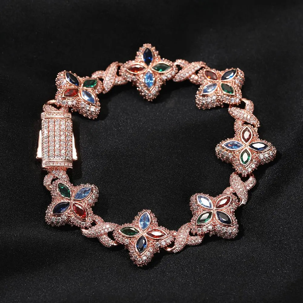 Hip-hop zircon colored infinite four-leaf clover bracelet - Blade & Thread