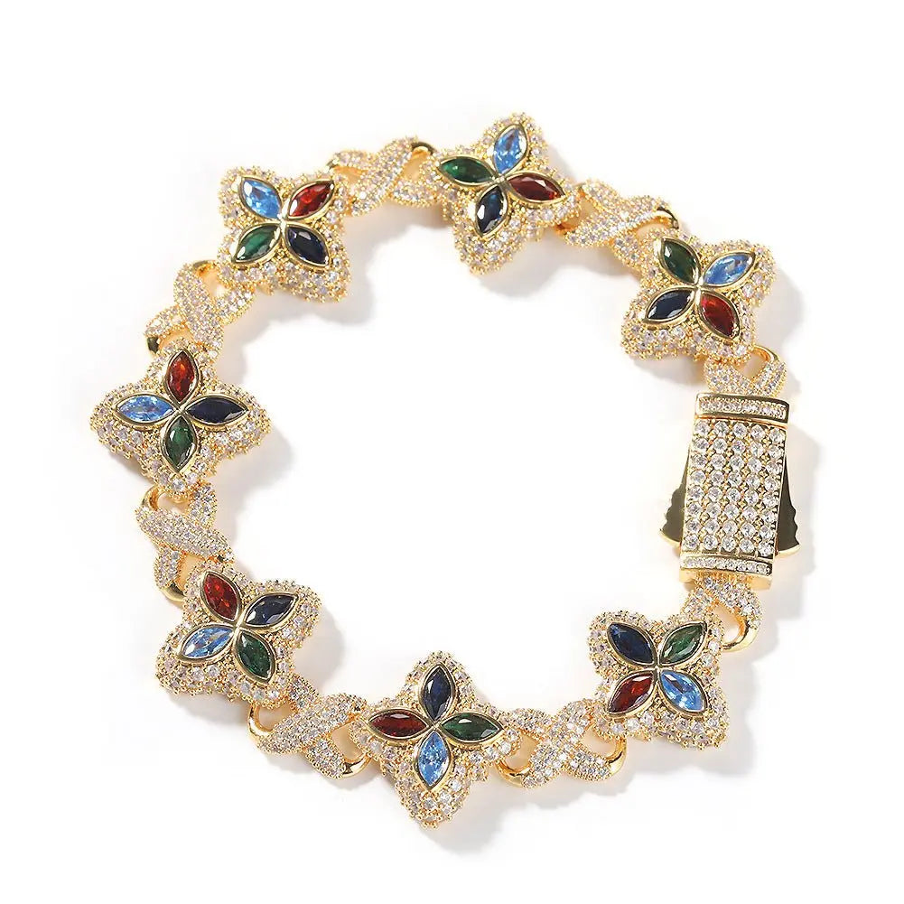 Hip-hop zircon colored infinite four-leaf clover bracelet - Blade & Thread