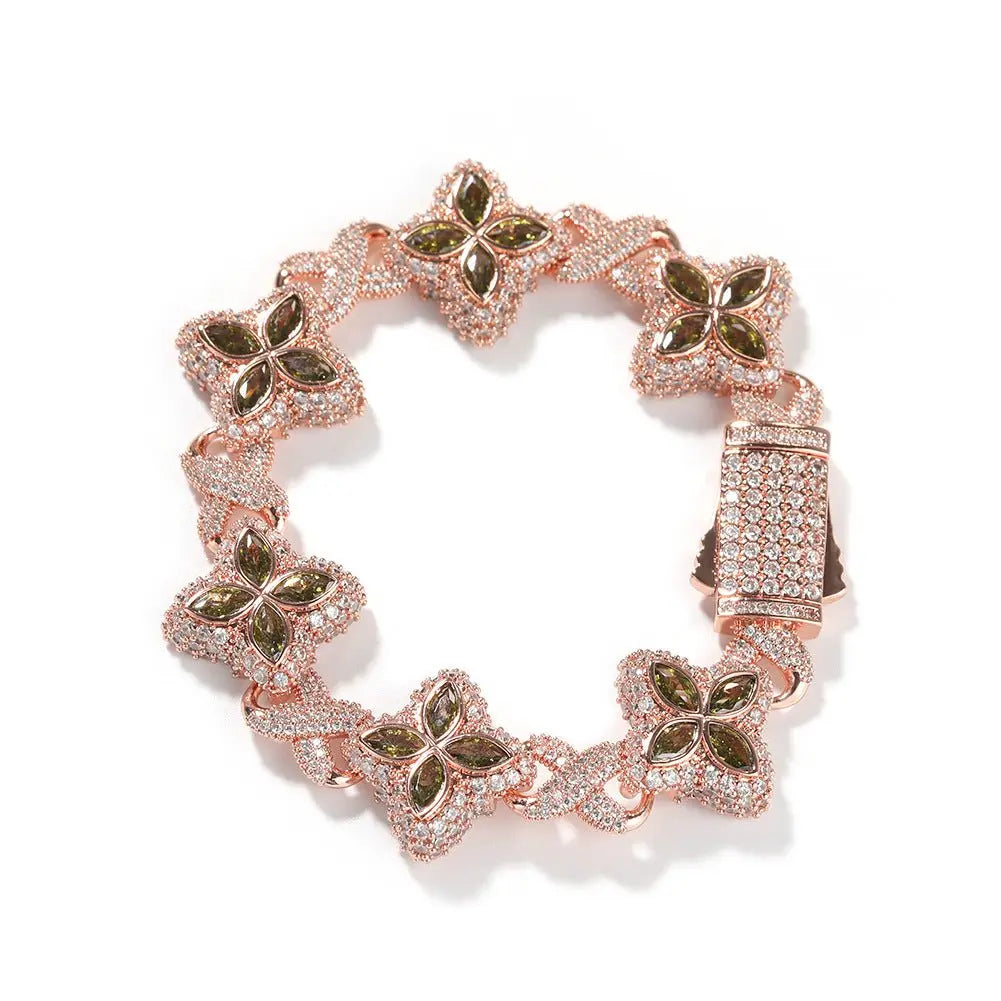 Hip-hop zircon colored infinite four-leaf clover bracelet - Blade & Thread