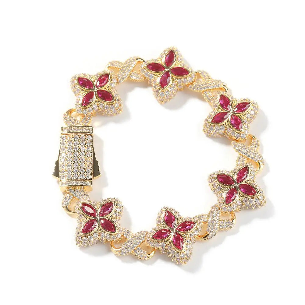 Hip-hop zircon colored infinite four-leaf clover bracelet - Blade & Thread