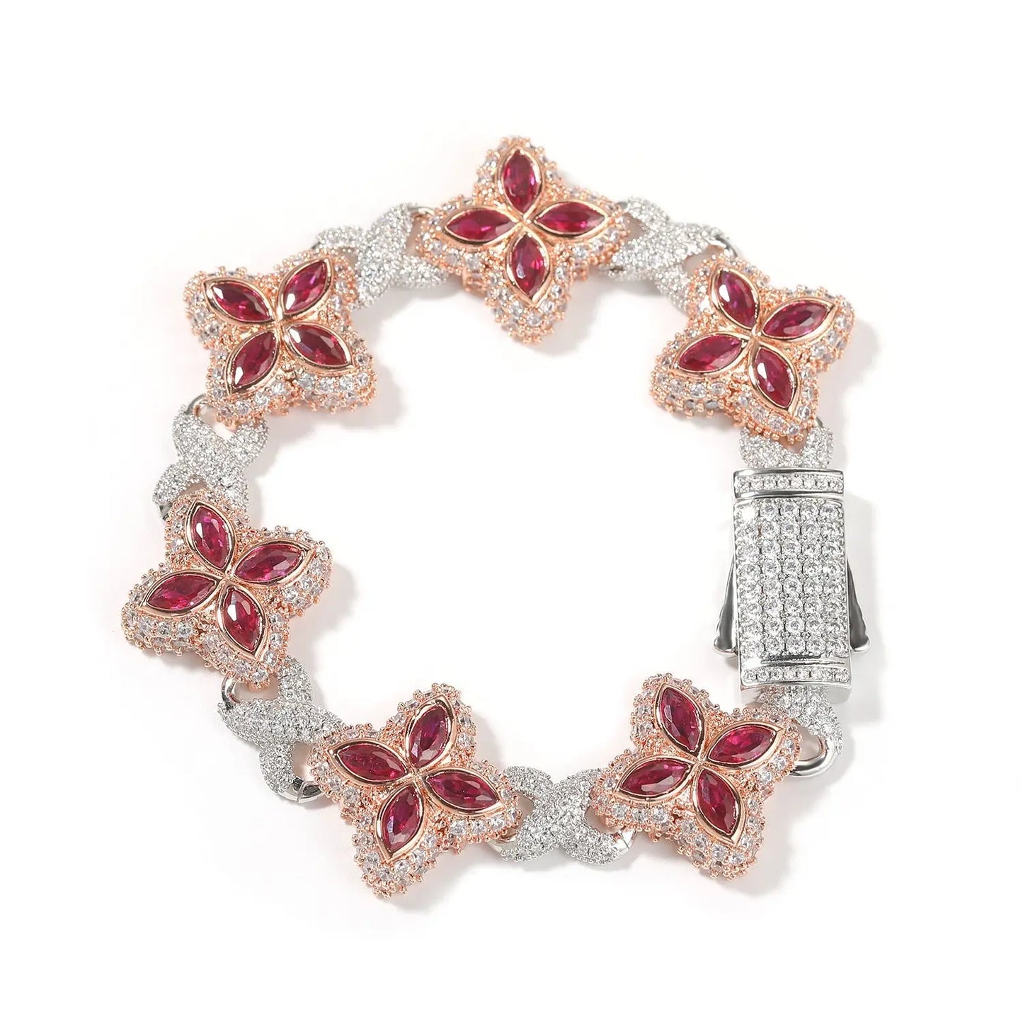 Hip-hop zircon colored infinite four-leaf clover bracelet - Blade & Thread