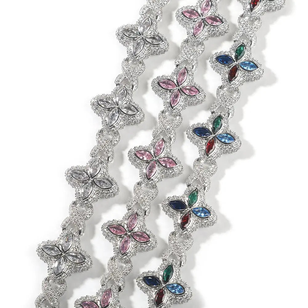Hip-hop zircon colored infinite four-leaf clover bracelet - Blade & Thread