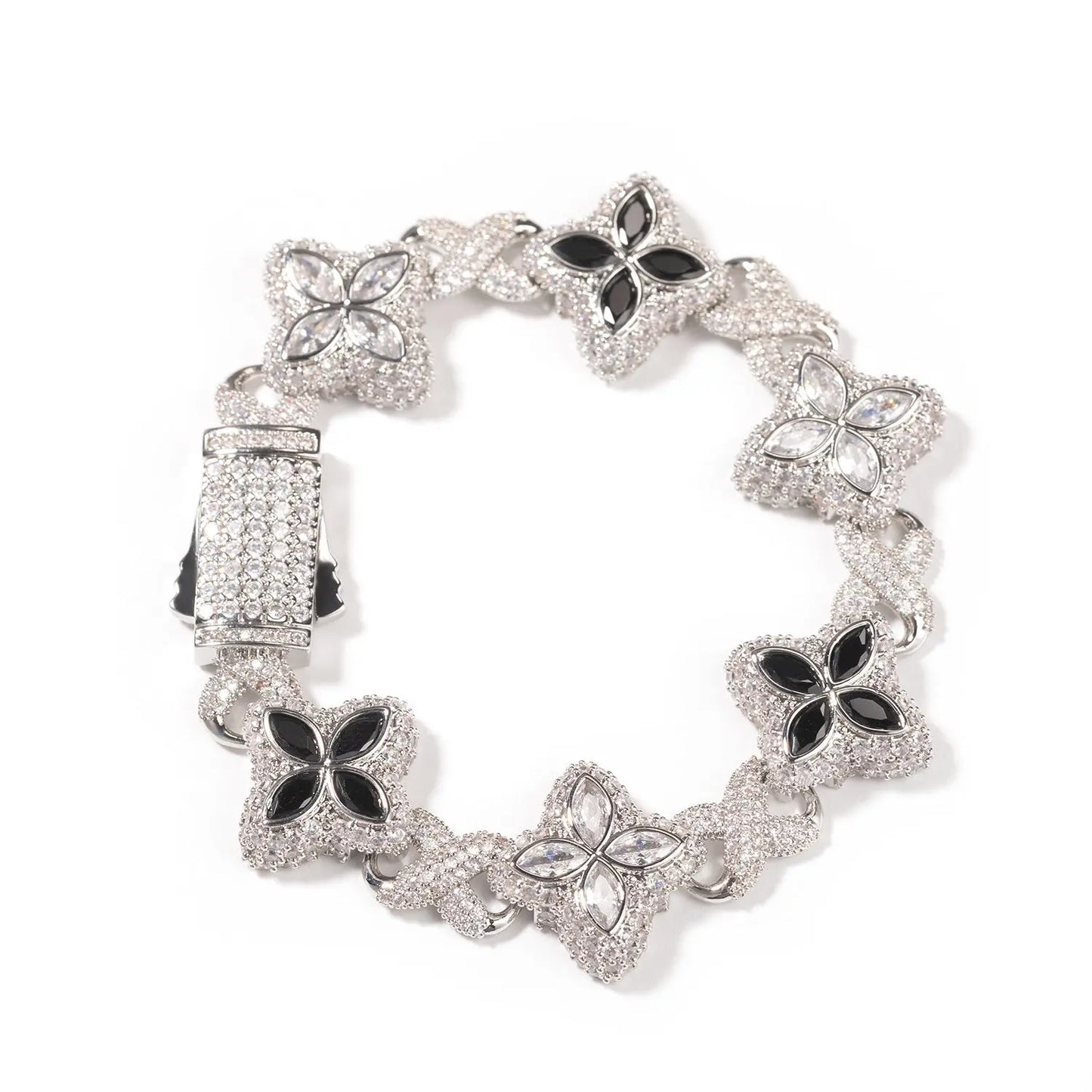 Hip-hop zircon colored infinite four-leaf clover bracelet - Blade & Thread