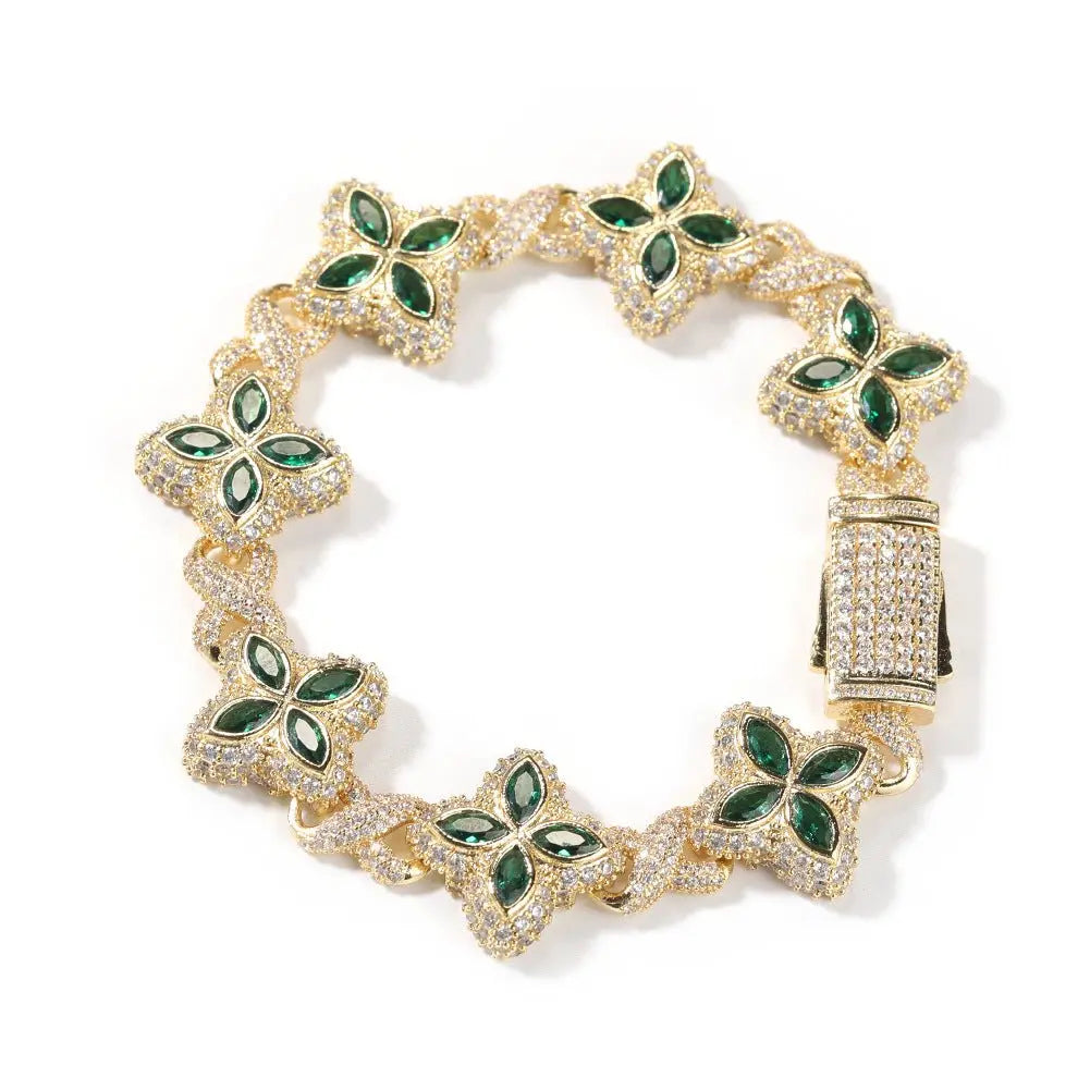 Hip-hop zircon colored infinite four-leaf clover bracelet - Blade & Thread