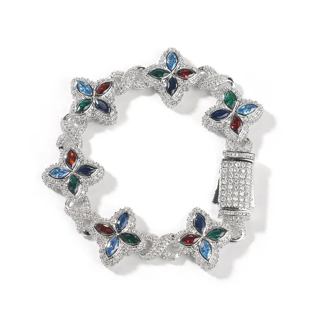Hip-hop zircon colored infinite four-leaf clover bracelet - Blade & Thread