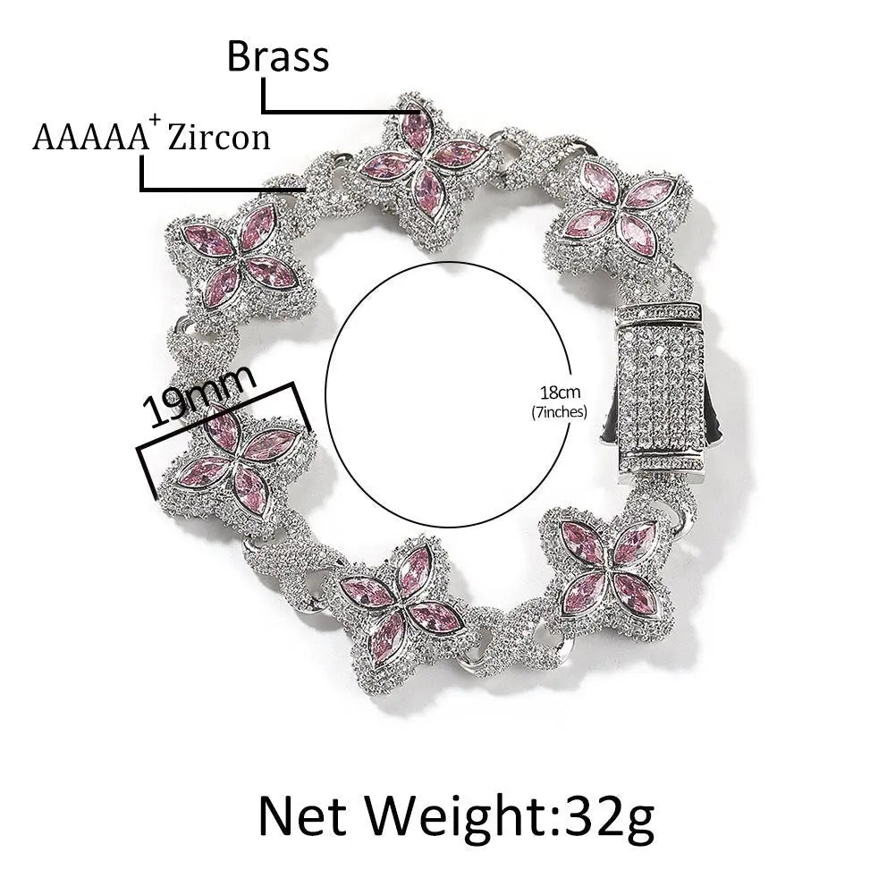 Hip-hop zircon colored infinite four-leaf clover bracelet - Blade & Thread