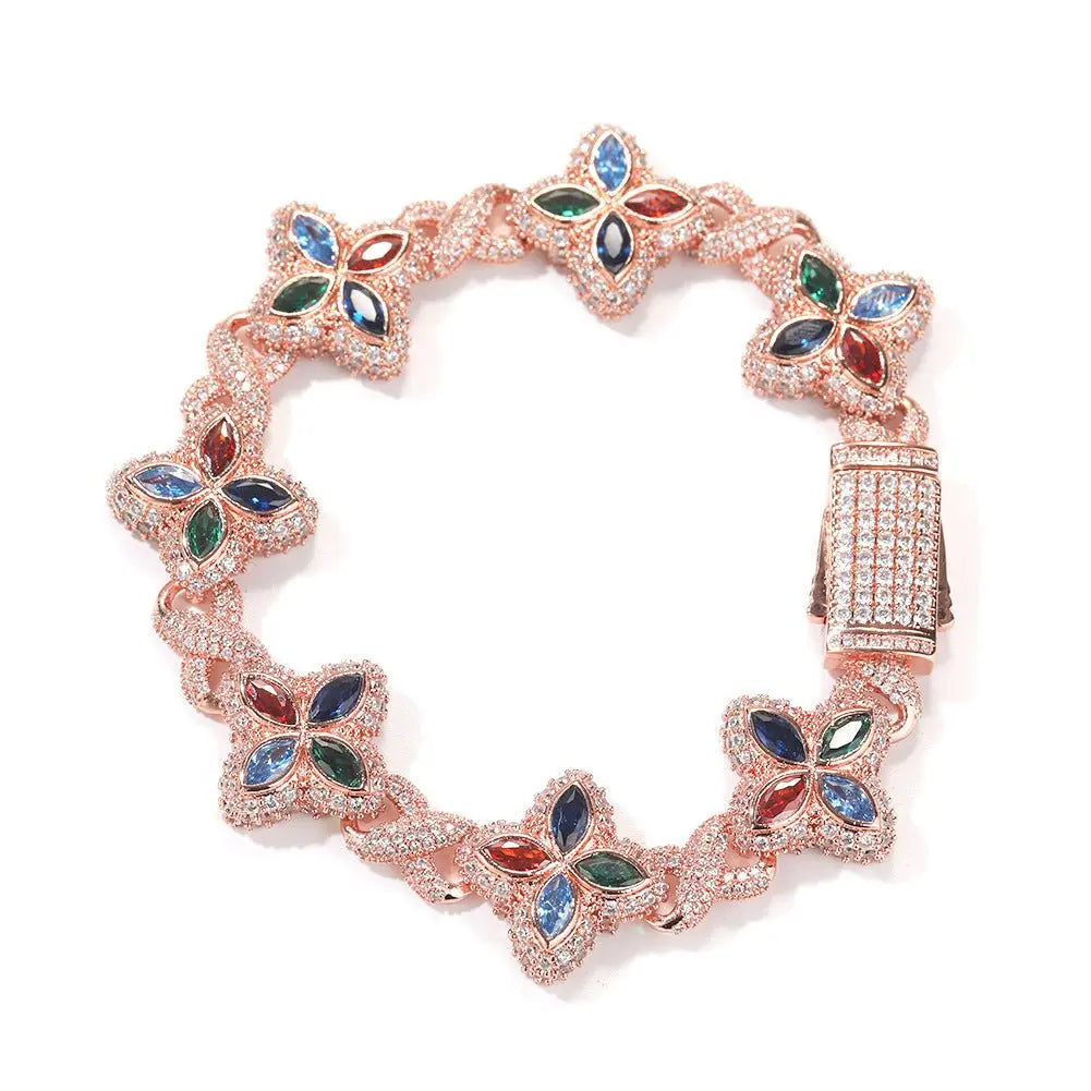 Hip-hop zircon colored infinite four-leaf clover bracelet - Blade & Thread