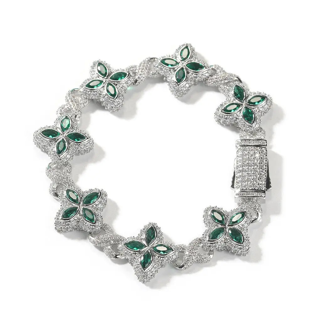 Hip-hop zircon colored infinite four-leaf clover bracelet - Blade & Thread
