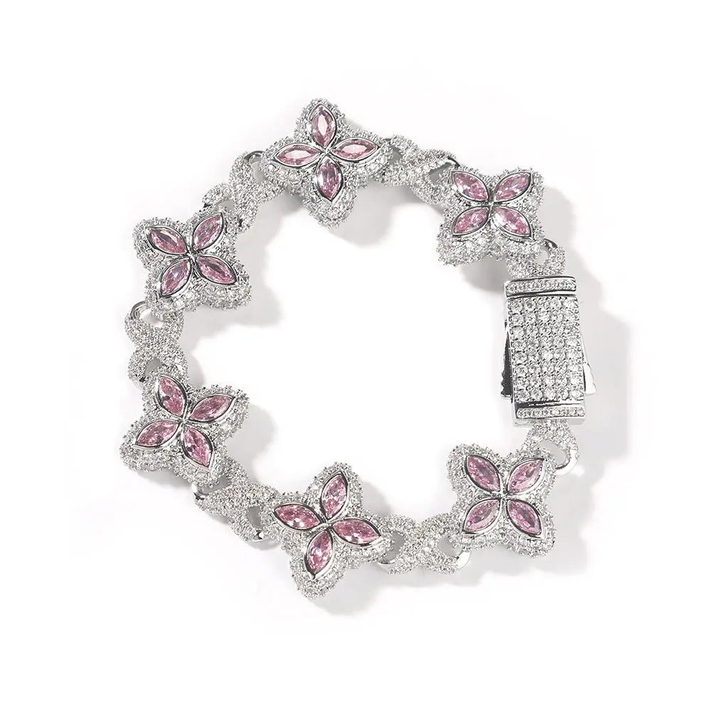 Hip-hop zircon colored infinite four-leaf clover bracelet - Blade & Thread
