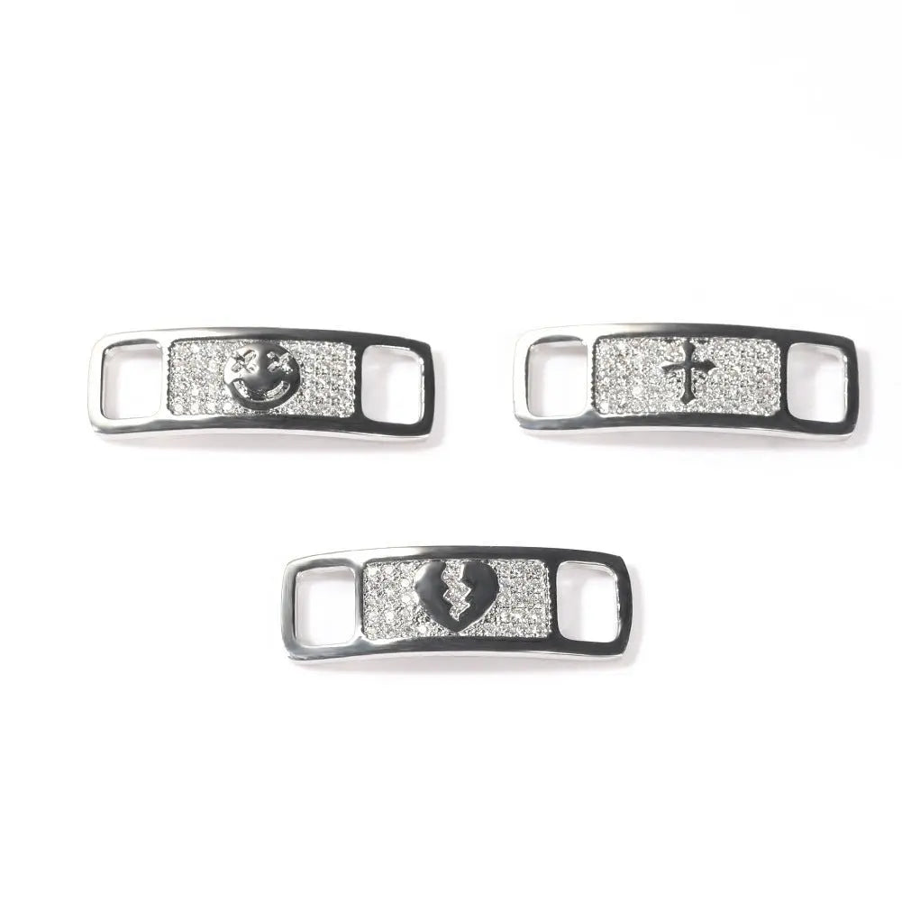 Hip-hop zircon cross smiling face broken heart shoe buckle - Blade & Thread