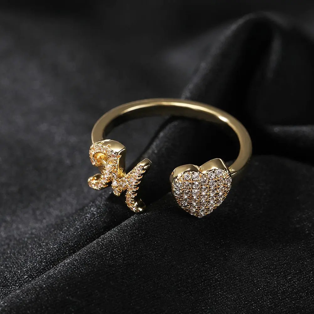 Hip-hop zircon-encrusted 26 English letters ring - Blade & Thread