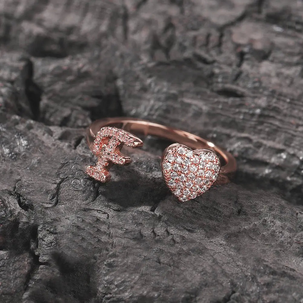 Hip-hop zircon-encrusted 26 English letters ring - Blade & Thread