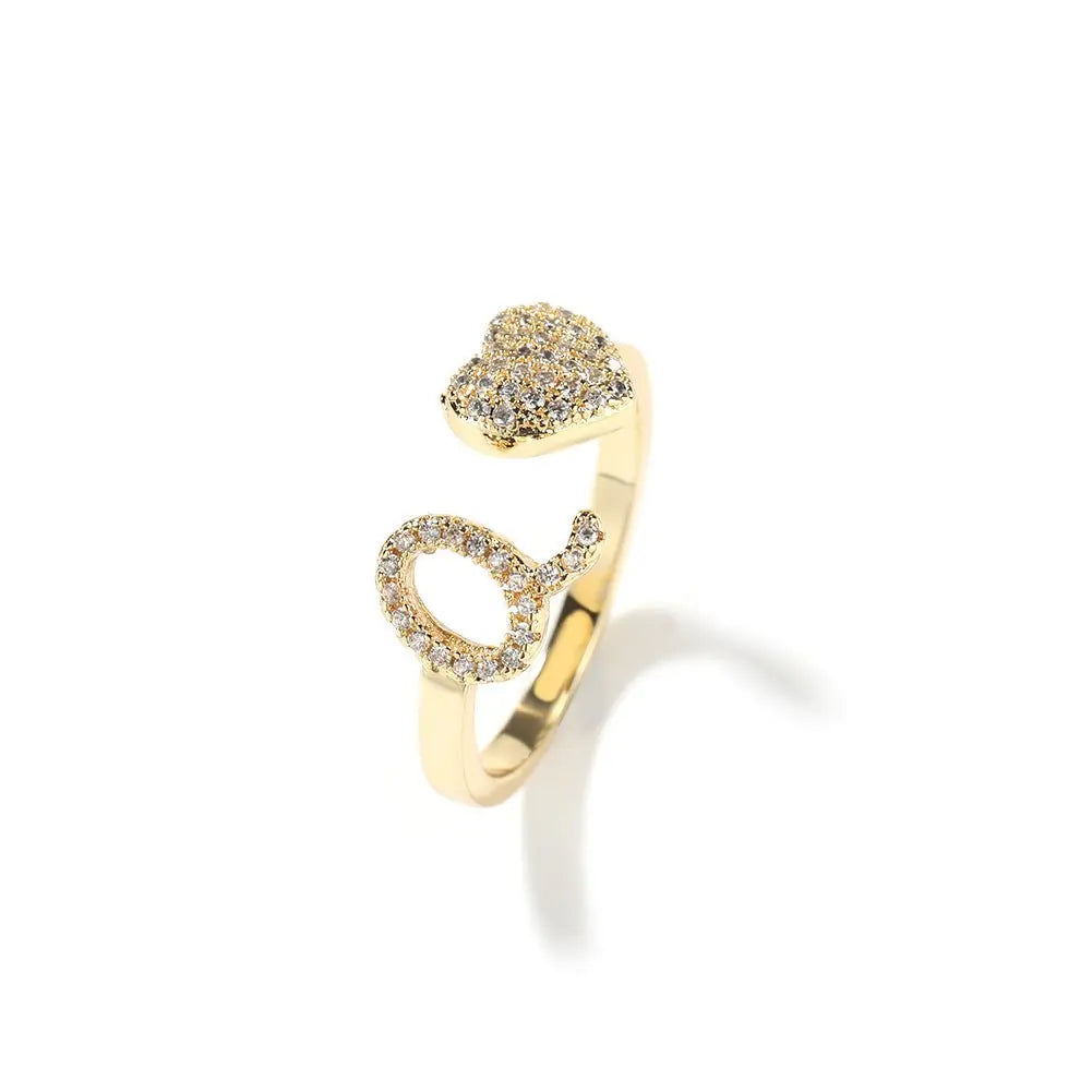 Hip-hop zircon-encrusted 26 English letters ring nowadaysfashion