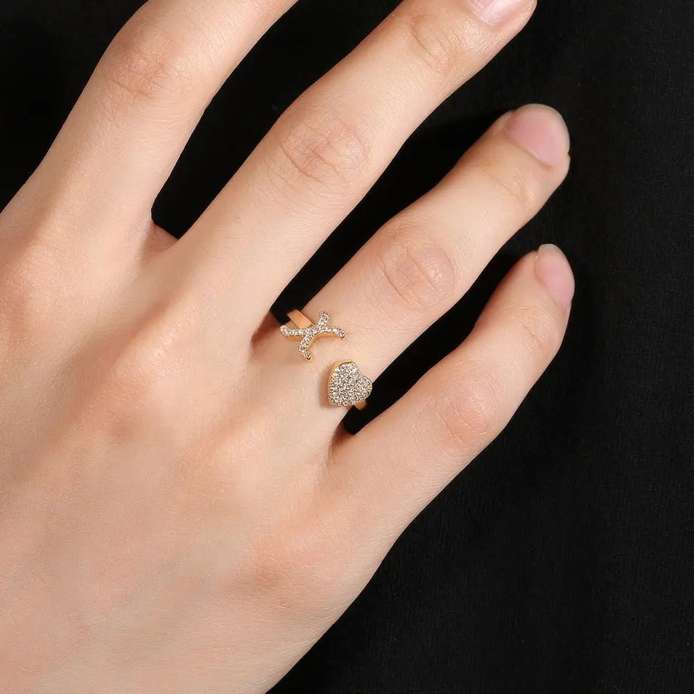 Hip-hop zircon-encrusted 26 English letters ring nowadaysfashion