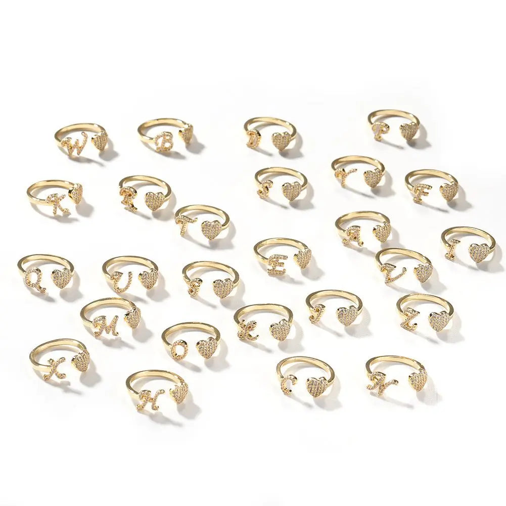 Hip-hop zircon-encrusted 26 English letters ring - Blade & Thread