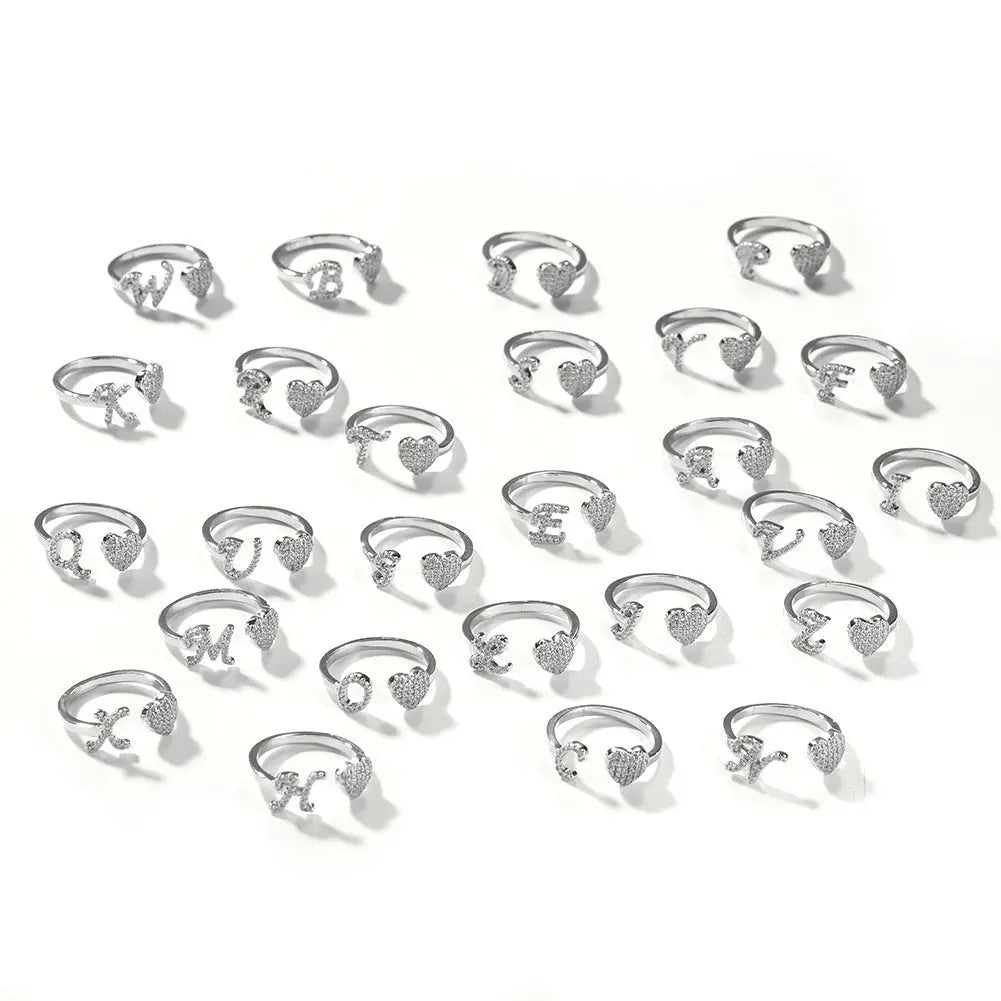 Hip-hop zircon-encrusted 26 English letters ring - Blade & Thread