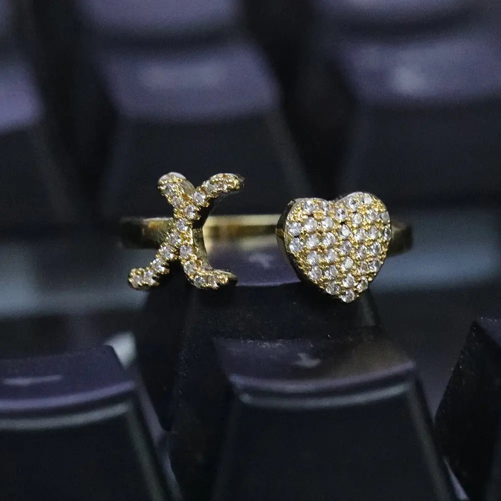 Hip-hop zircon-encrusted 26 English letters ring nowadaysfashion