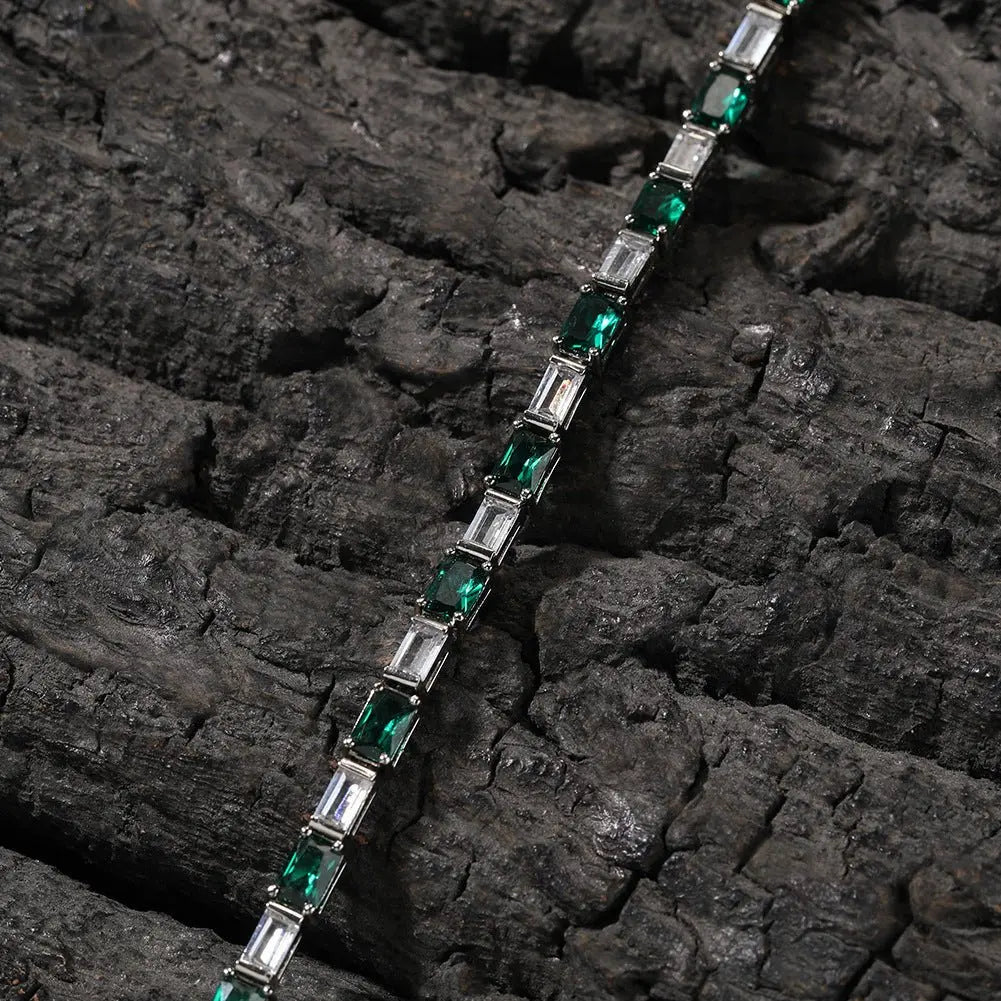Hip-hop zircon-encrusted emerald color-matching tennis chain - Blade & Thread