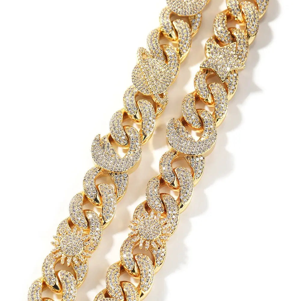 Hip-hop zircon-encrusted sun, star and eye necklace - Blade & Thread