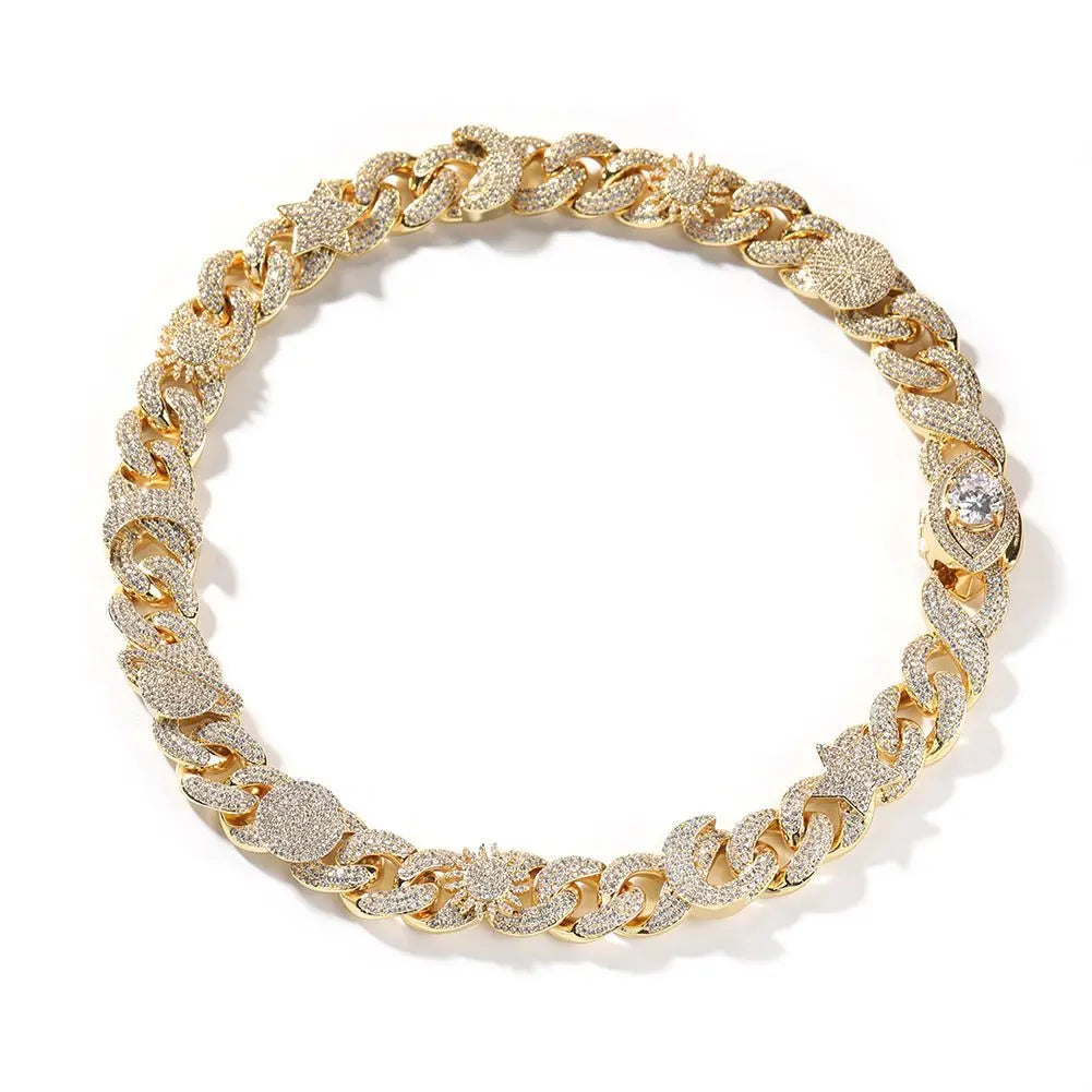 Hip-hop zircon-encrusted sun, star and eye necklace nowadaysfashion