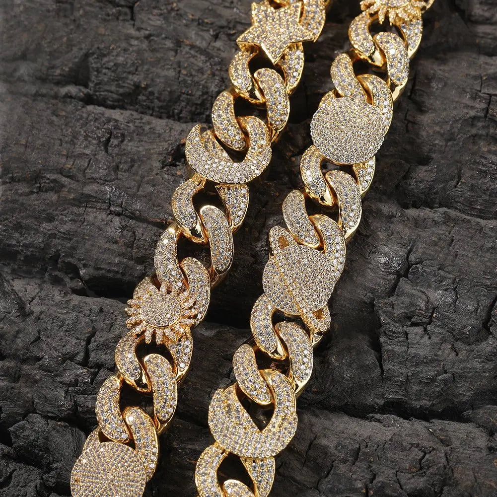 Hip-hop zircon-encrusted sun, star and eye necklace nowadaysfashion