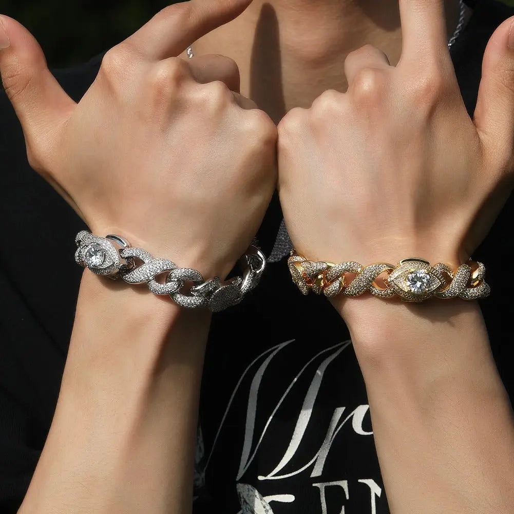 Hip-hop zircon-encrusted sun, star and eye necklace - Blade & Thread