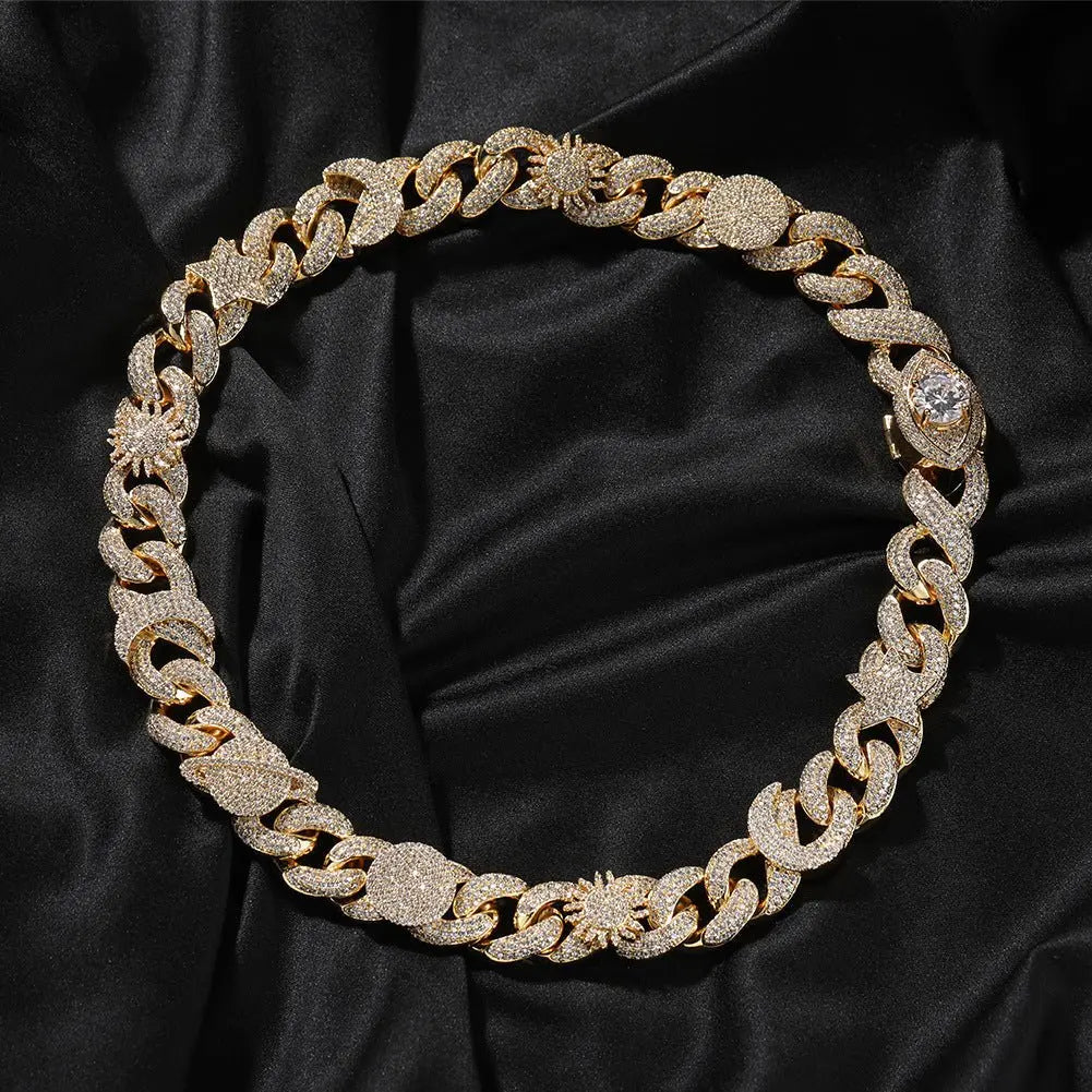 Hip-hop zircon-encrusted sun, star and eye necklace - Blade & Thread