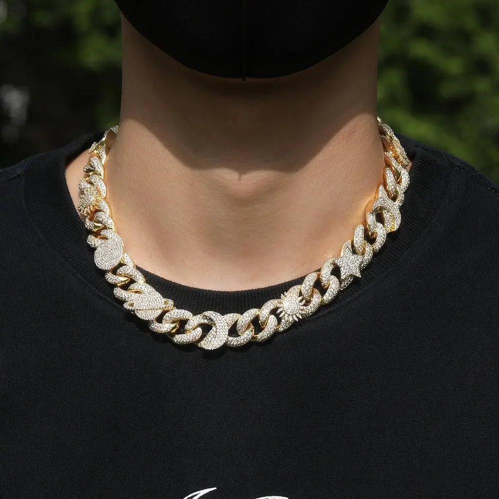 Hip-hop zircon-encrusted sun, star and eye necklace - Blade & Thread