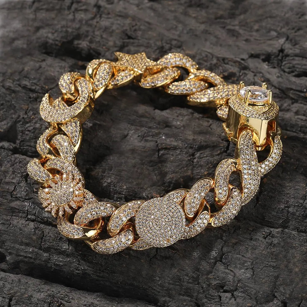 Hip-hop zircon-encrusted sun, star and eye necklace - Blade & Thread