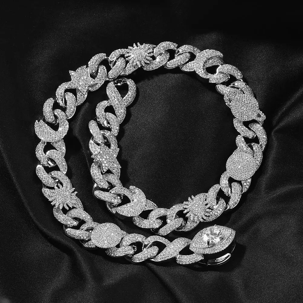 Hip-hop zircon-encrusted sun, star and eye necklace nowadaysfashion