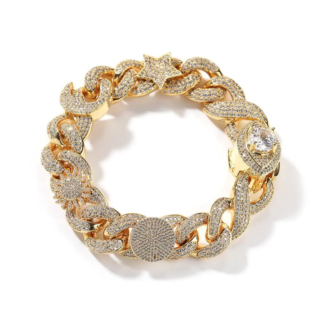 Hip-hop zircon-encrusted sun, star and eye necklace - Blade & Thread