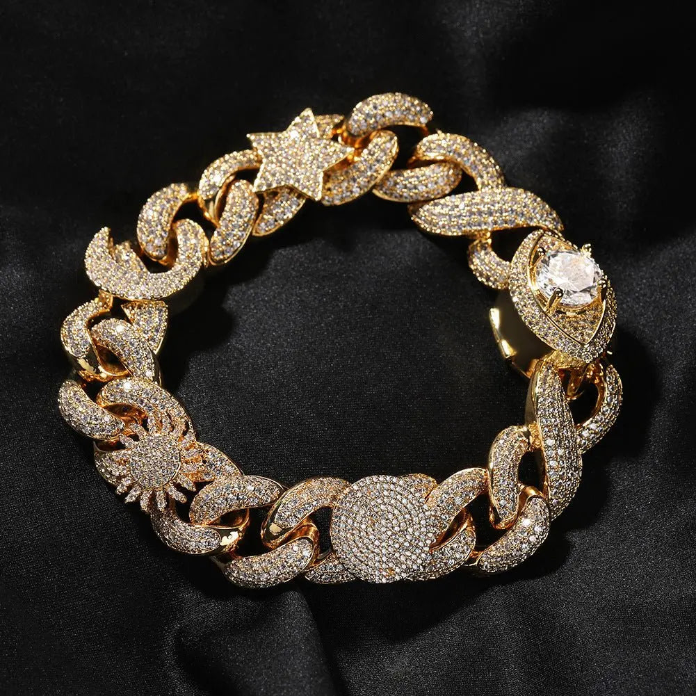 Hip-hop zircon-encrusted sun, star and eye necklace - Blade & Thread