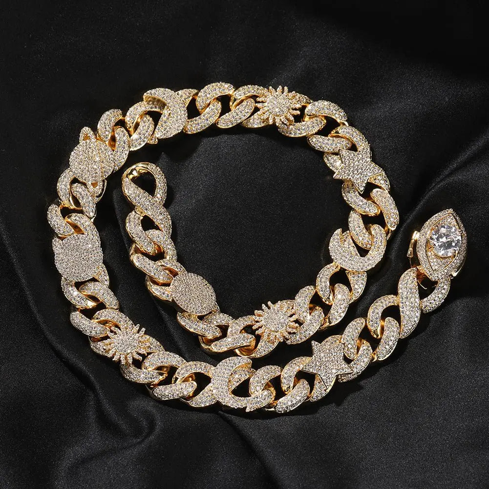 Hip-hop zircon-encrusted sun, star and eye necklace nowadaysfashion