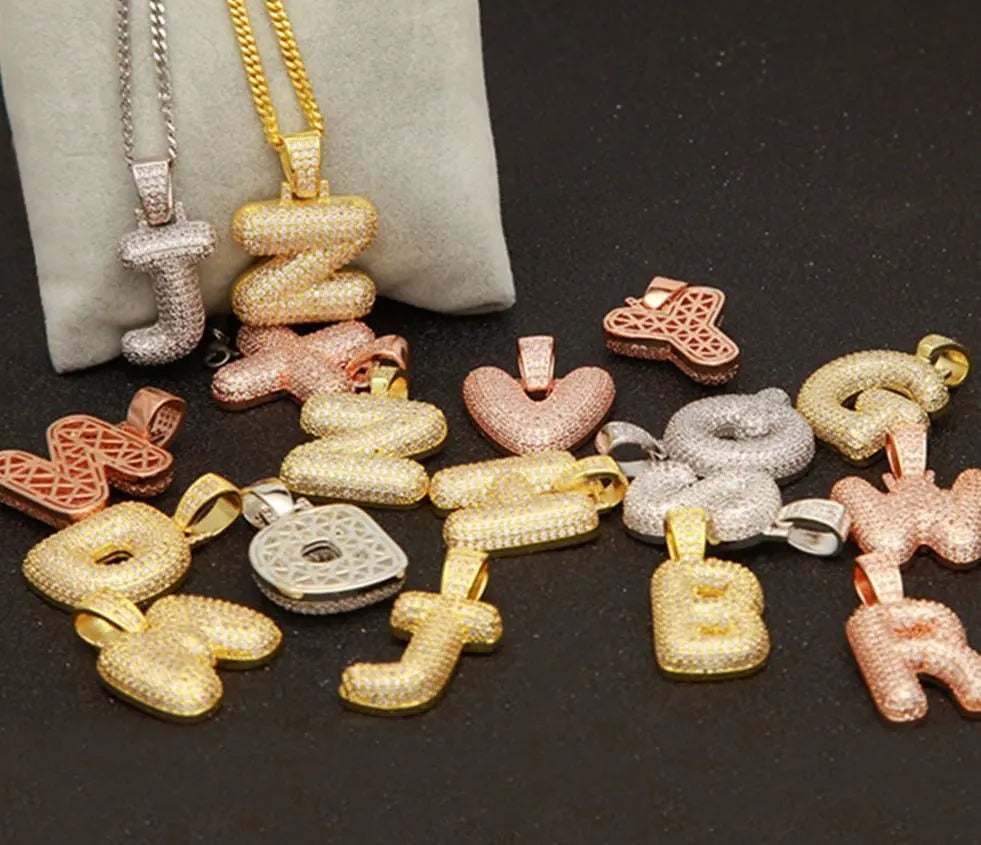 Hip-Hop Zircon English 26 Letters Micropaved Pendant - Blade & Thread