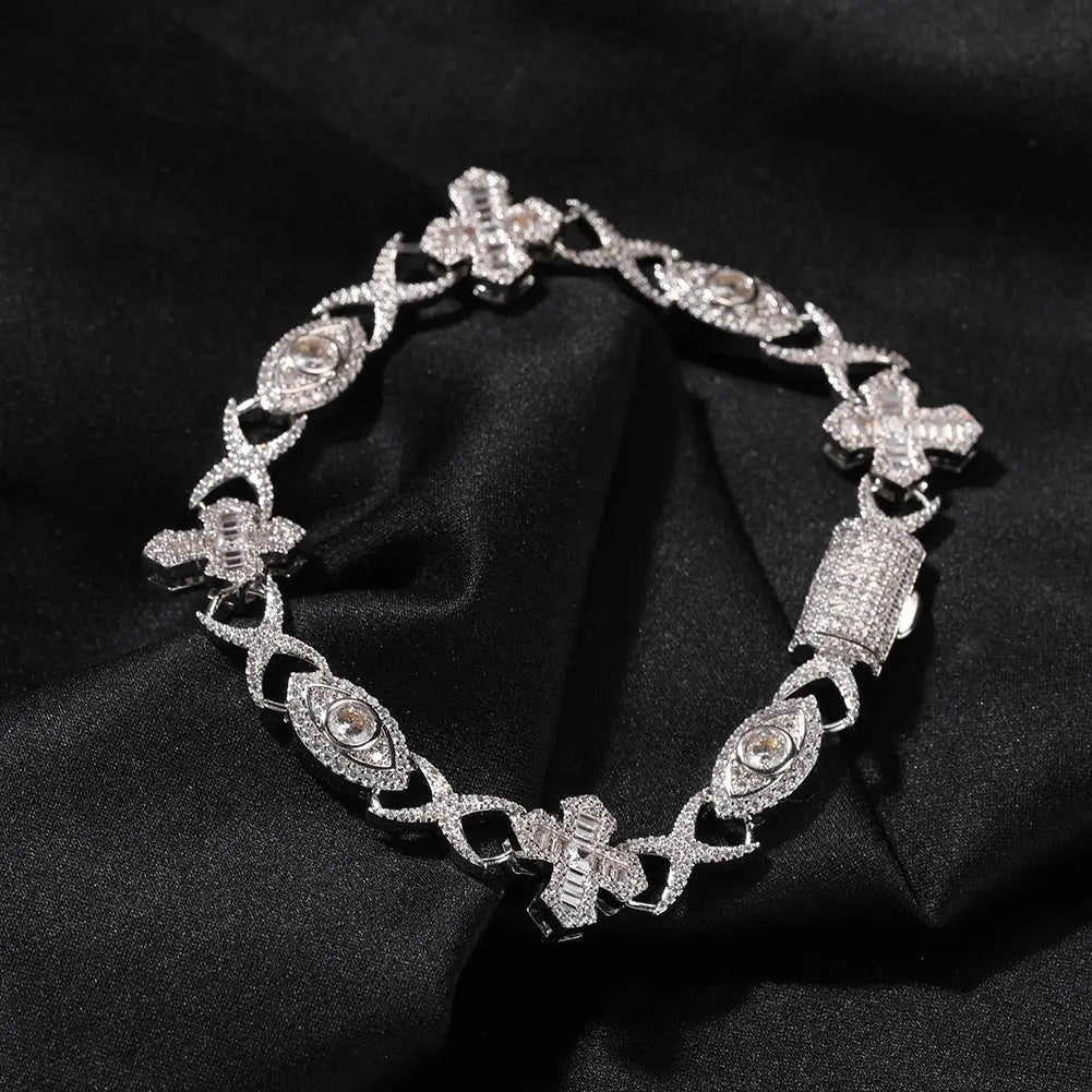 Hip Hop Zirconia Eye Cross Bracelet - Blade & Thread