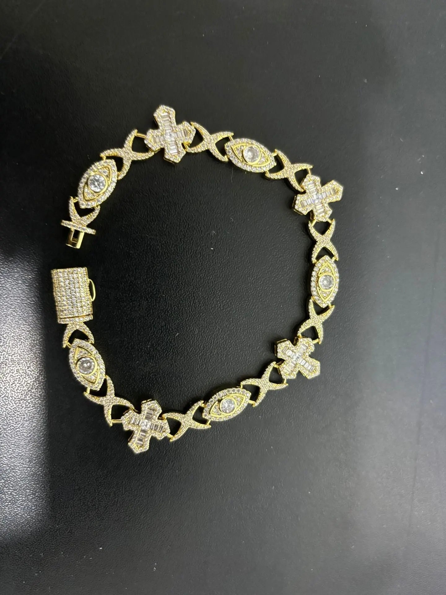 Hip Hop Zirconia Eye Cross Bracelet - Blade & Thread