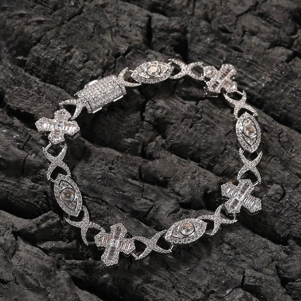 Hip Hop Zirconia Eye Cross Bracelet - Blade & Thread