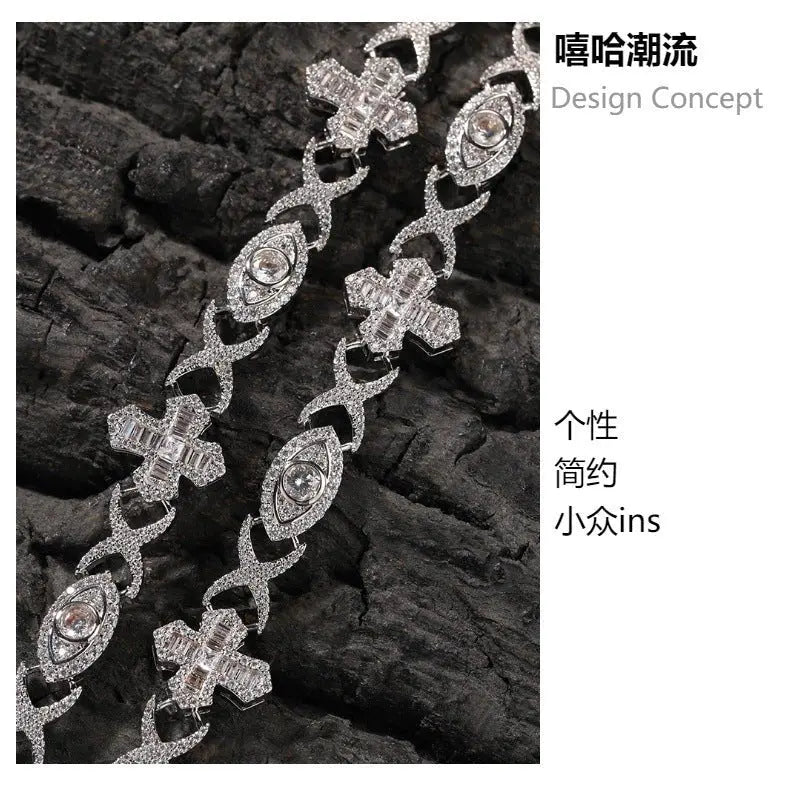 Hip Hop Zirconia Eye Cross Bracelet - Blade & Thread