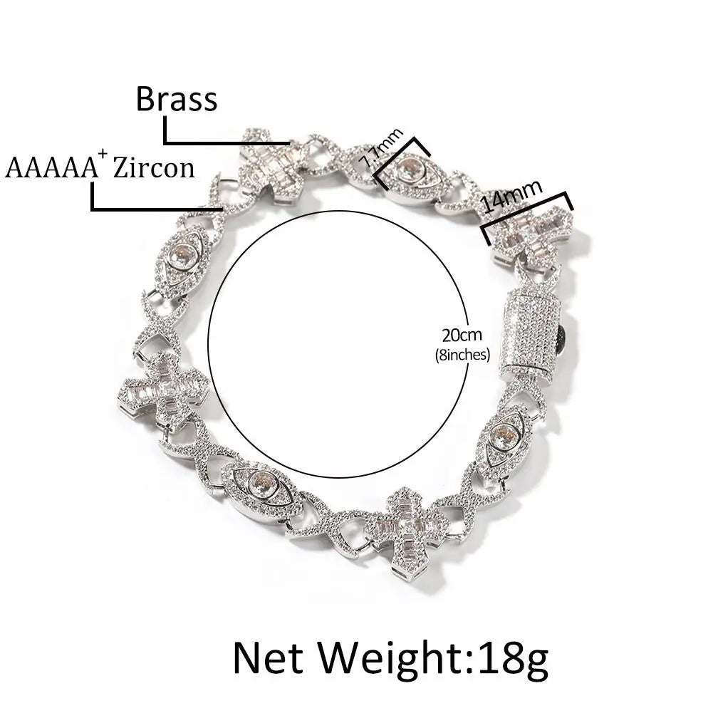 Hip Hop Zirconia Eye Cross Bracelet - Blade & Thread