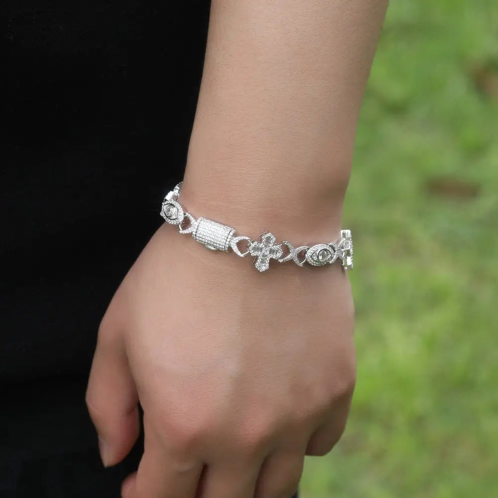 Hip Hop Zirconia Eye Cross Bracelet - Blade & Thread
