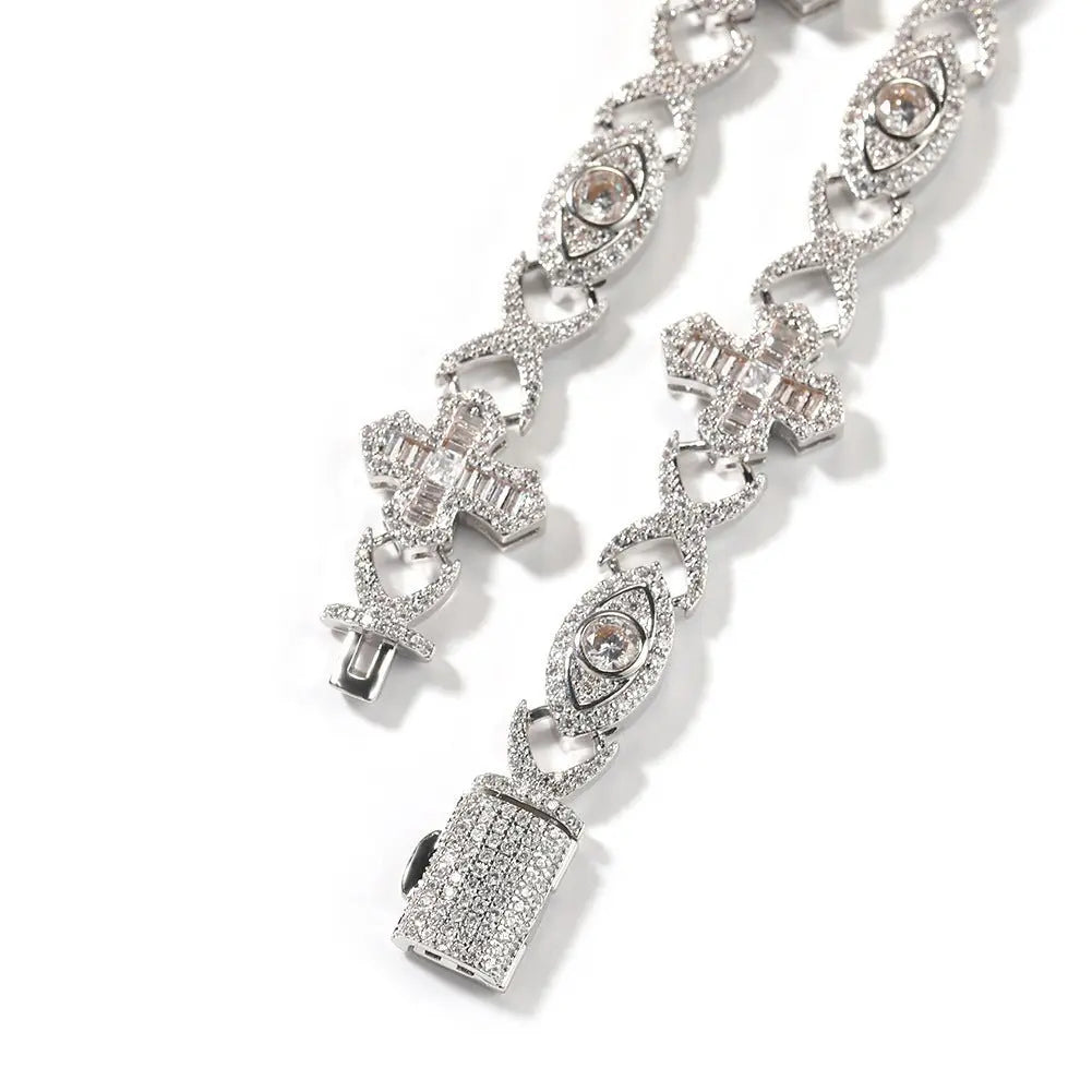 Hip Hop Zirconia Eye Cross Bracelet - Blade & Thread